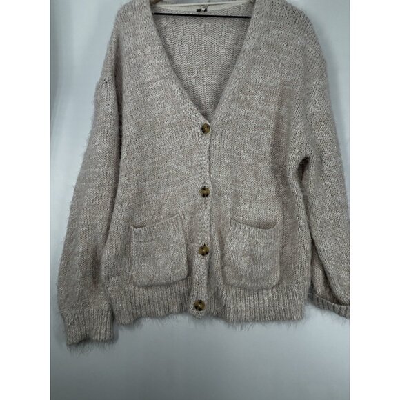 Free People Cardigan Medium Womens Creme Brulee Fuzzy Oversized Sweater Soft - Picture 2 of 6